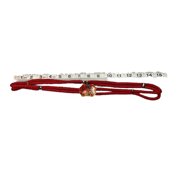 Vintage Women's Red Stretch Rope Belt With Floral Cloisonné Buckle 15-in Length - Picture 3 of 6
